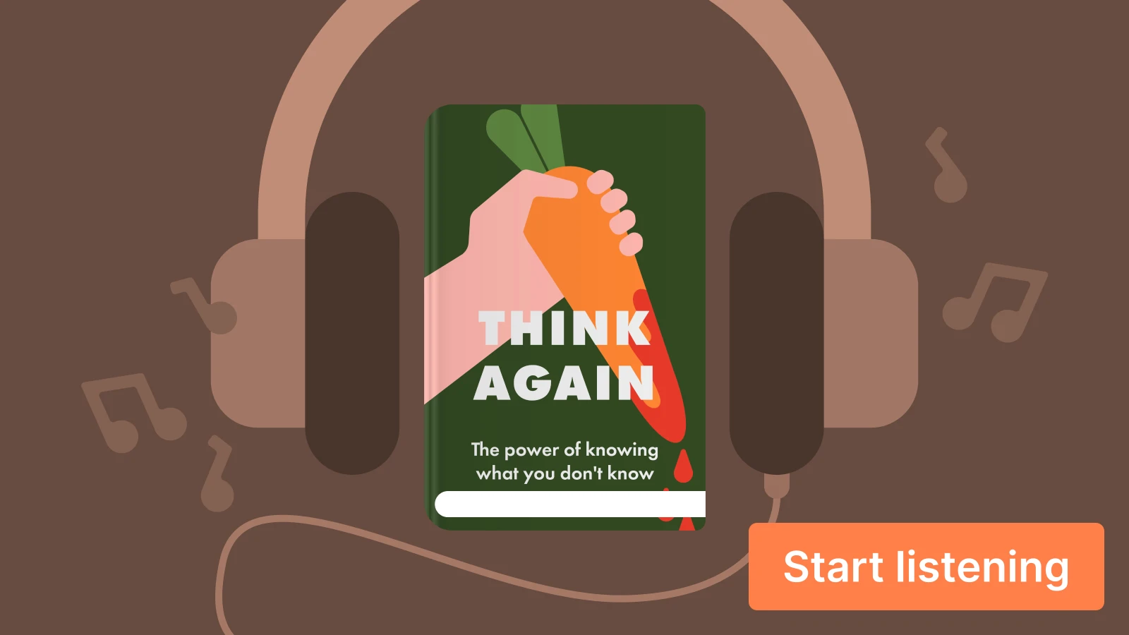 Think Again audiobook cover with brown headphone illustration on brown background for Audible