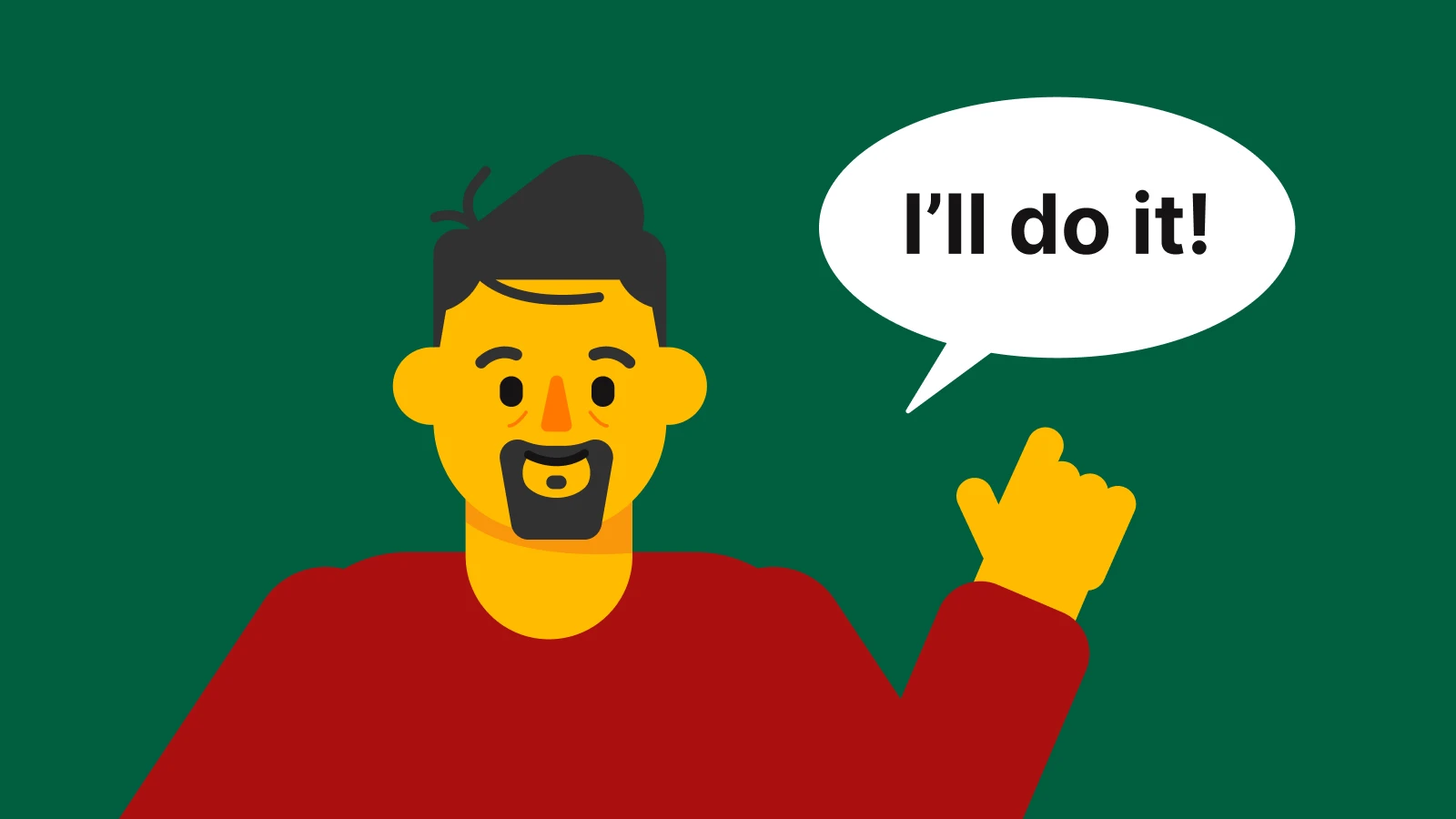 Illustrated person in red shirt giving thumbs up with I'll do it speech bubble for new year's resolutions on green background