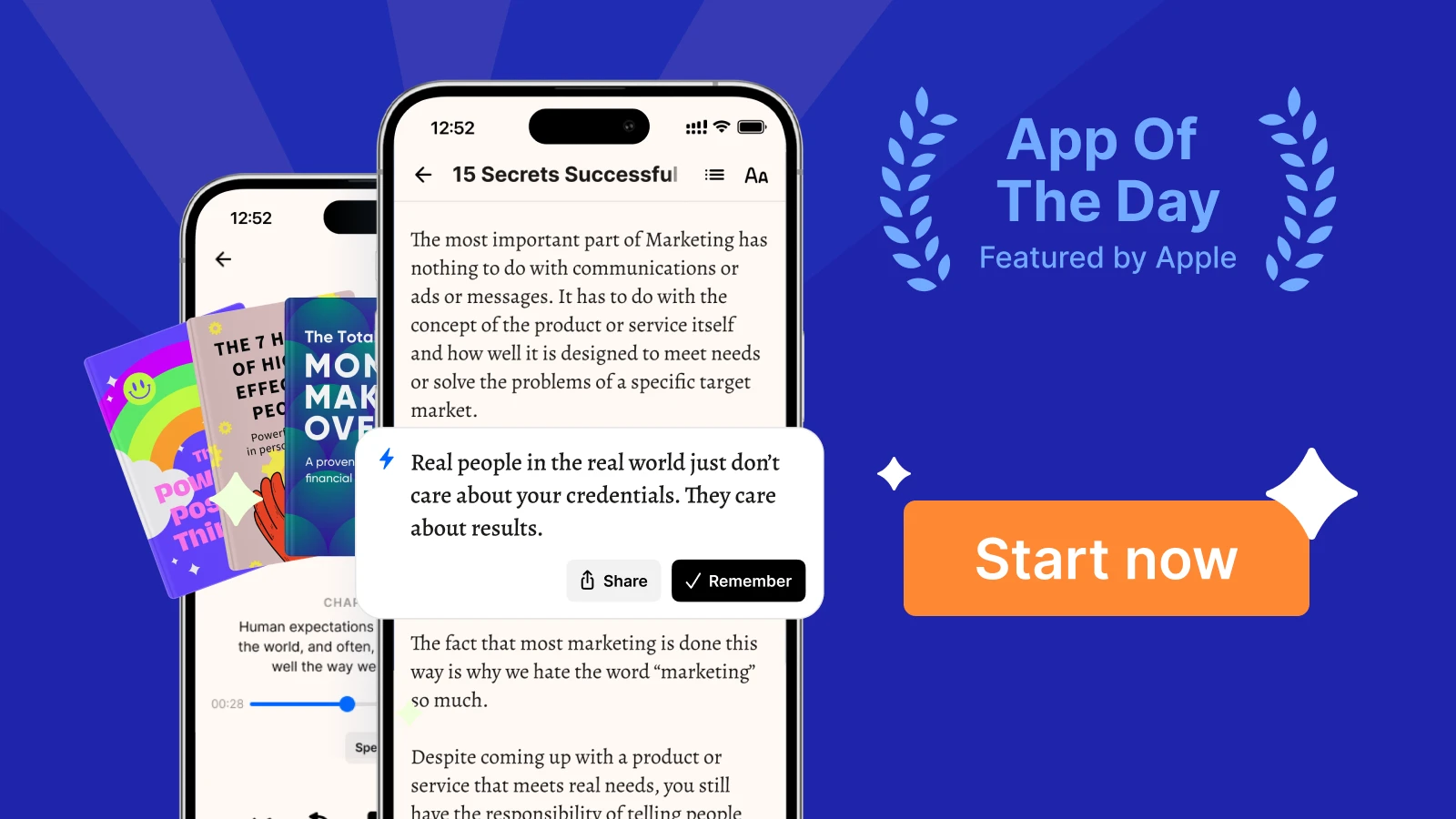 A smartphone screen showing a book summary within the Headway app and light at the background
