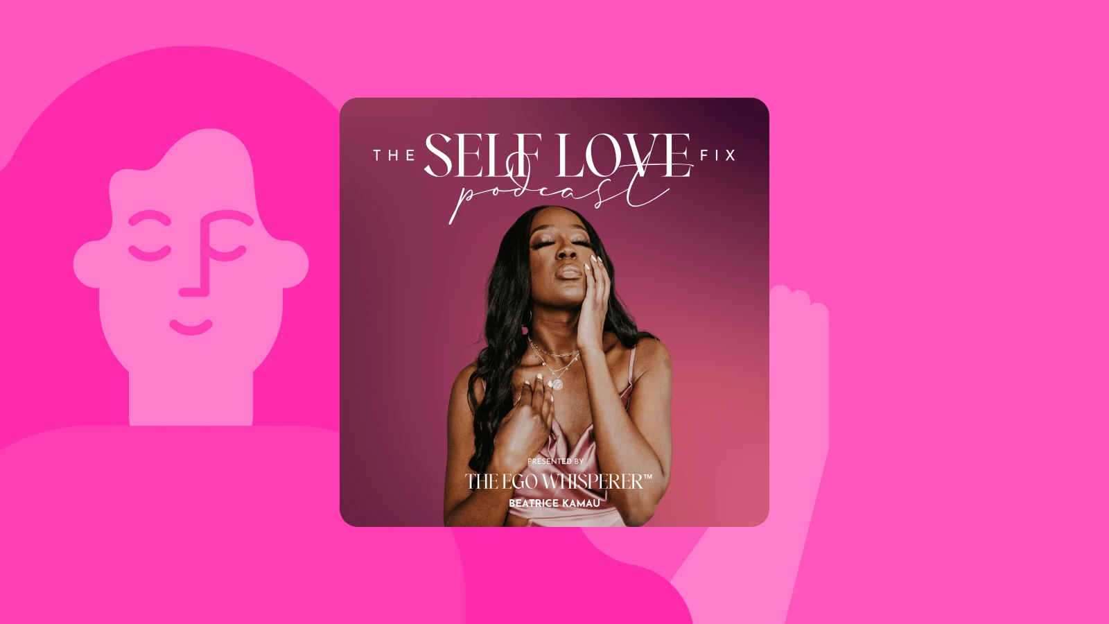 Pink background with The Self Love Fix podcast cover featuring a woman, highlighting self-compassion and mental health alongside anxiety podcasts