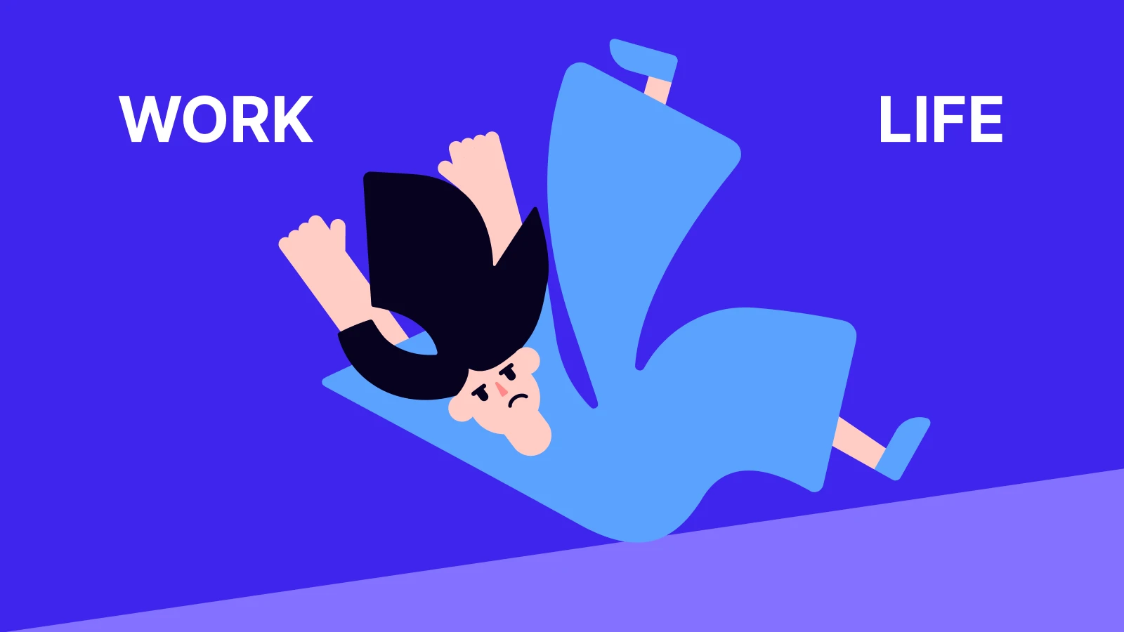 A girl in blue cloth is falling down illustrating struggle to keep life balanced to avoid burnout