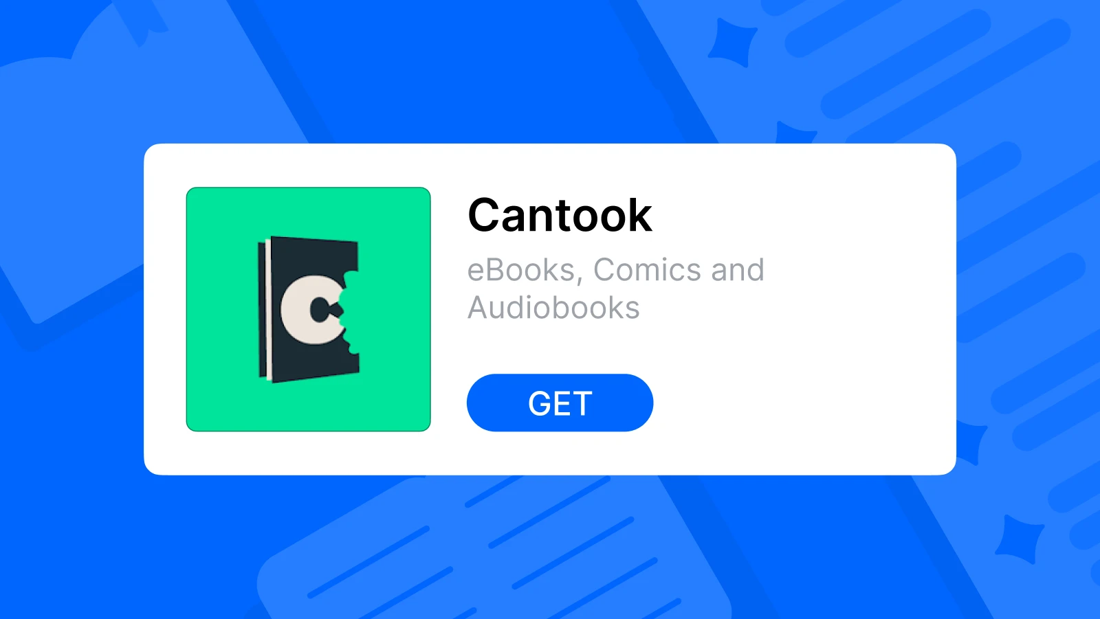 The Cantook app logo on the blue background with notes and books – book apps