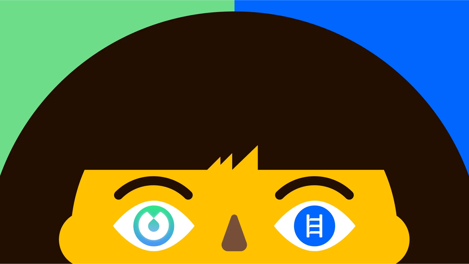 Blinkist A person's head with app icons of Headway and Blinkist in their eyes
