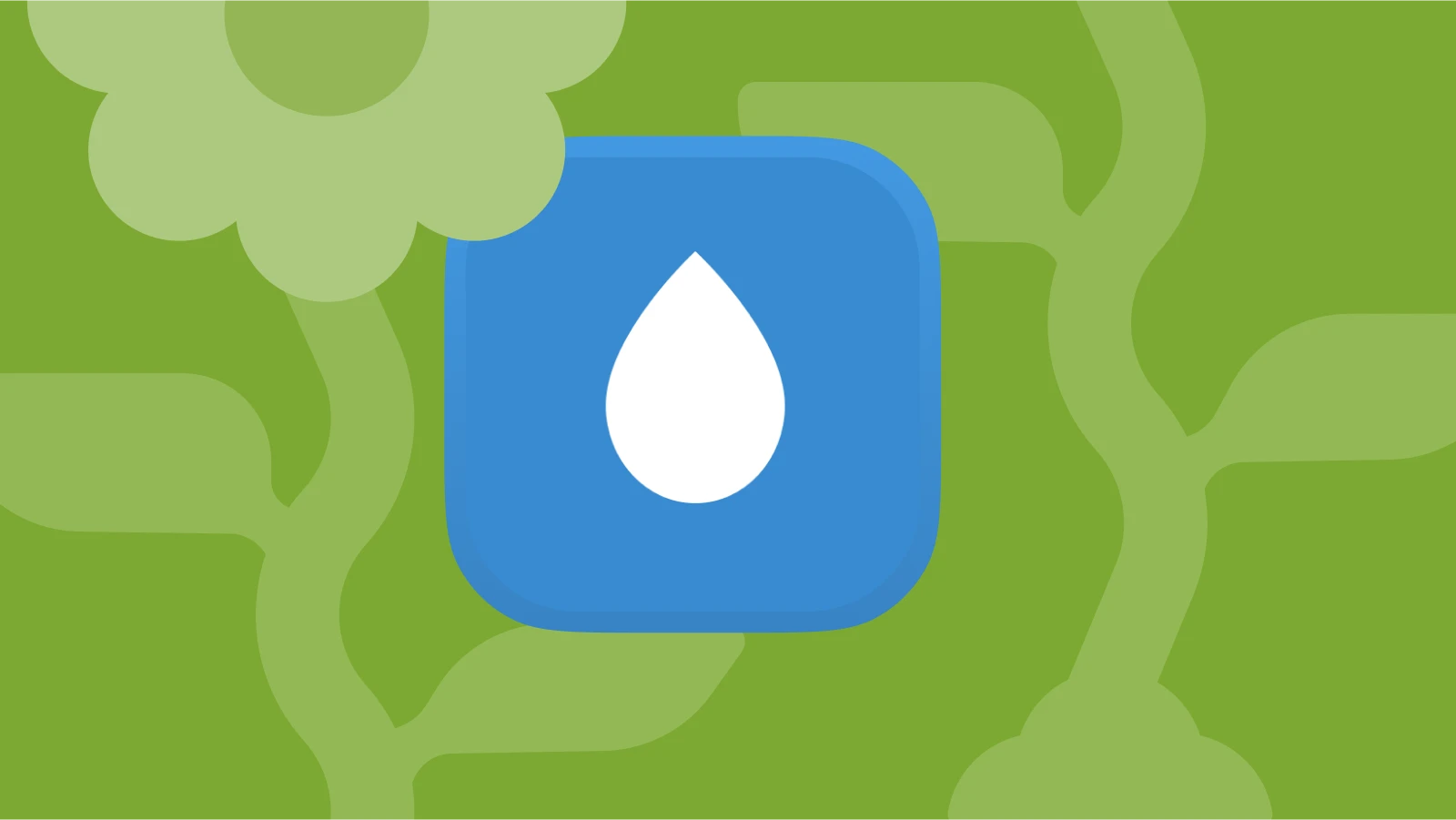 My Water app blue logo with white water drop on a green patterned background, shown as one of the best apps for self-help and healthy habits