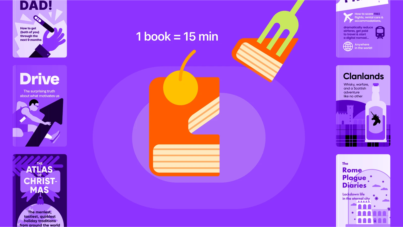 a book styled as a cake with a fork taking a slice, representing bite-sized microlearning content