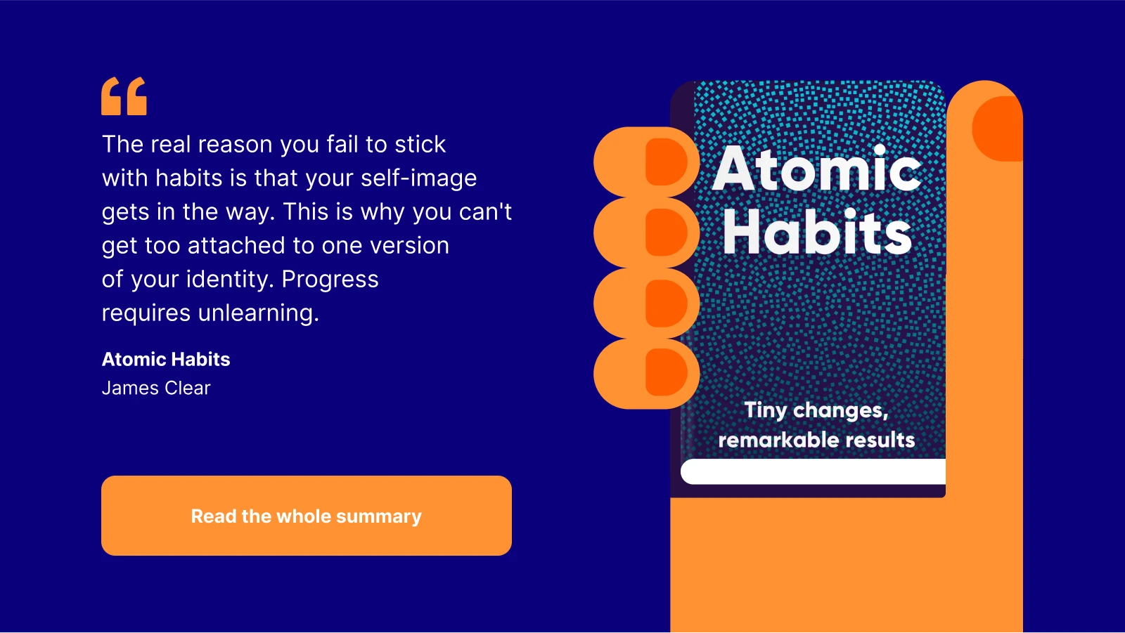 Hand holding the book Atomic Habits with a motivational quote, linking reading habits to Andrew Huberman’s morning routine