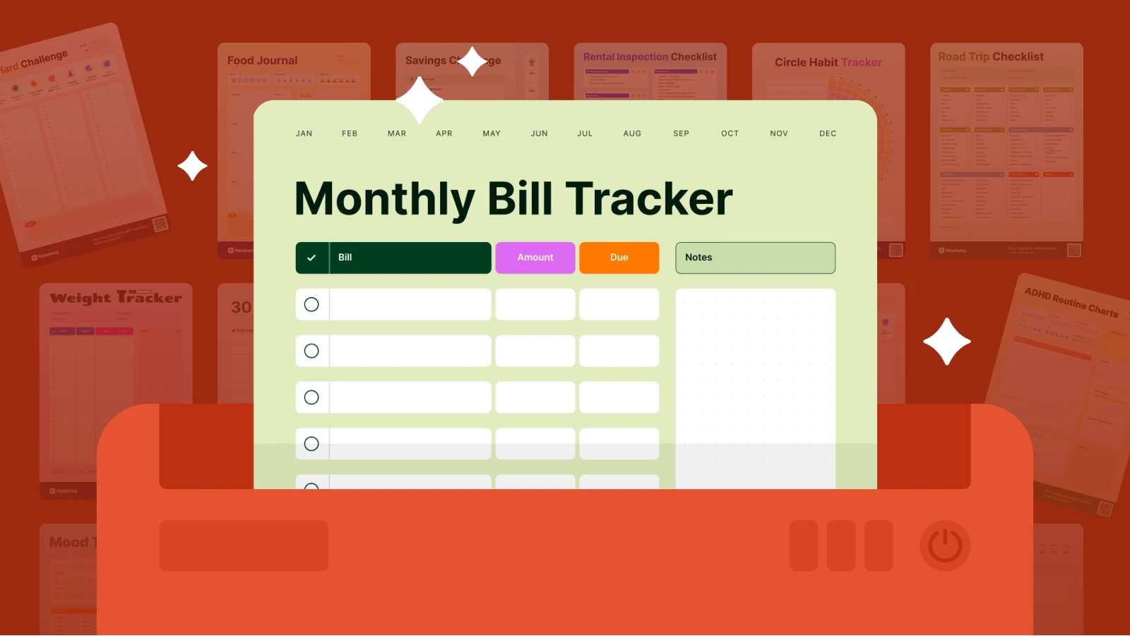 A blank of monthly bill tracker in the folder - how to plan your day