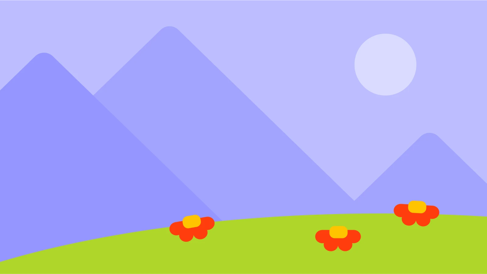 Focus on your goals - A mountain landscape with blue clouded sky and green meadow with bright flowers