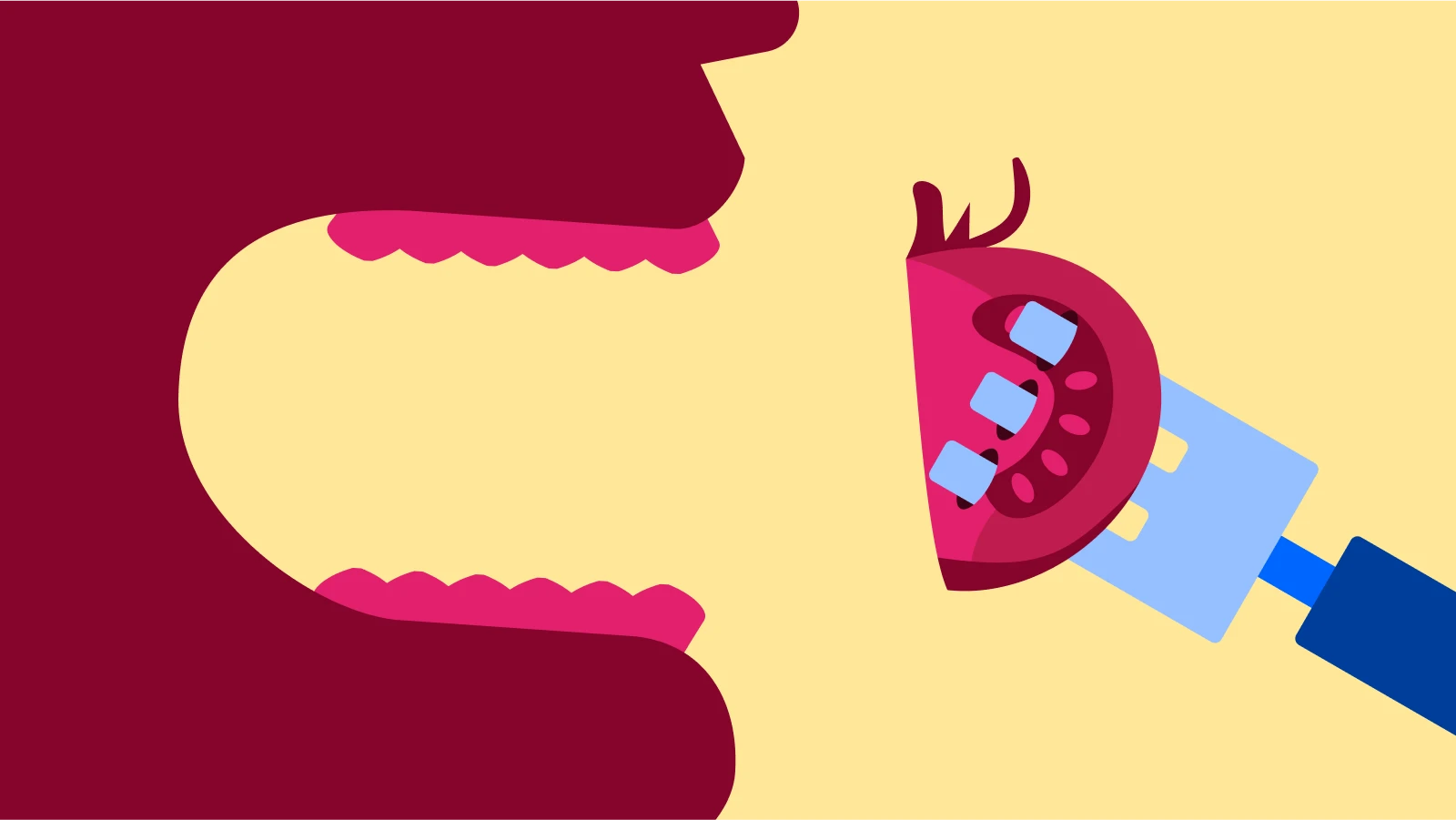 how to Improve Yourself Everyday An opened mouth and a fork with tomato on it