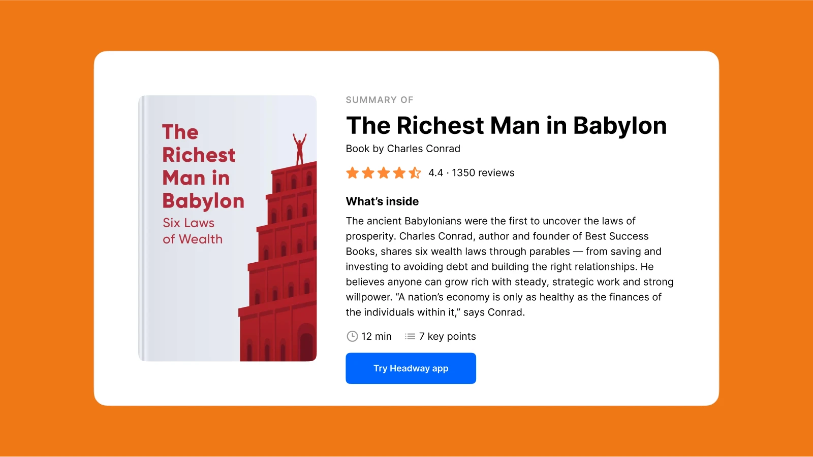 how to be a better man - Cover and describtion of The richest man in babylon summary by Charles Conrad