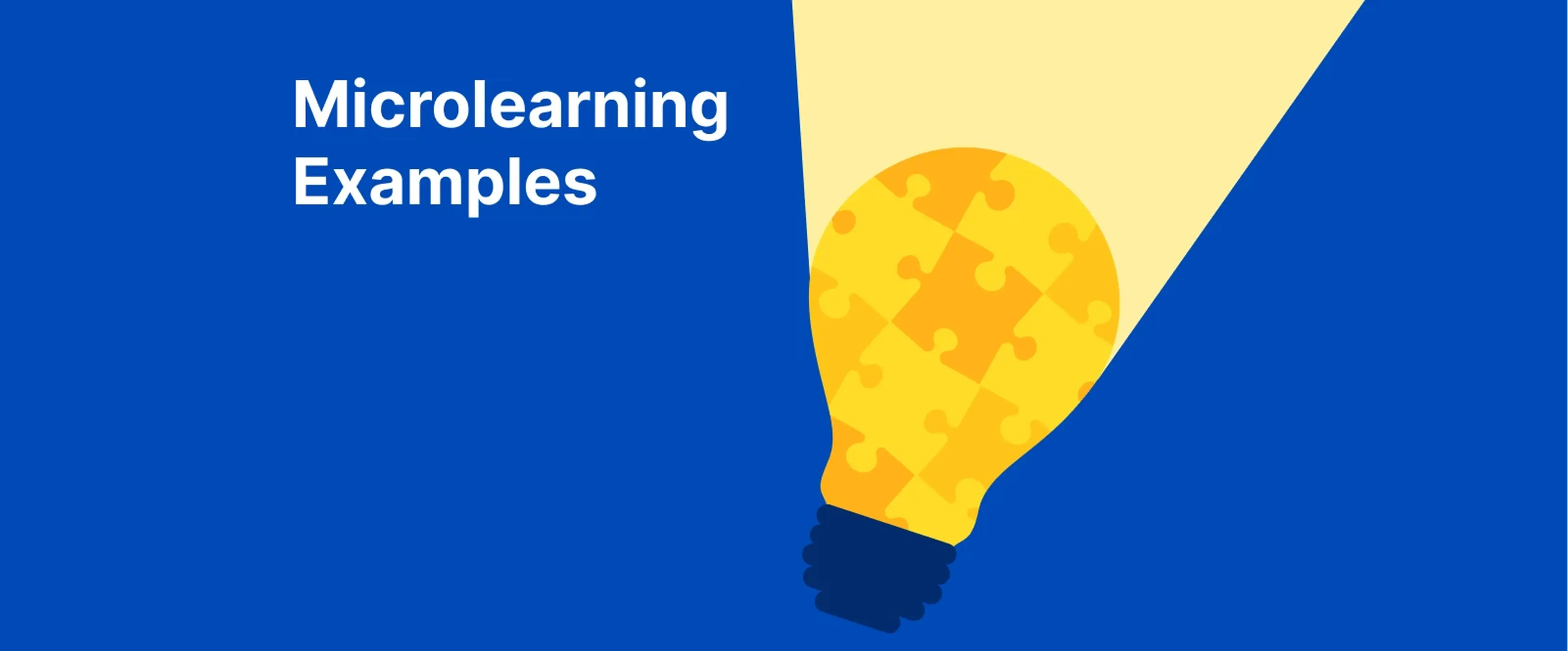 Yellow lightbulb with puzzle pieces on blue background representing microlearning examples and creative problem-solving for learners