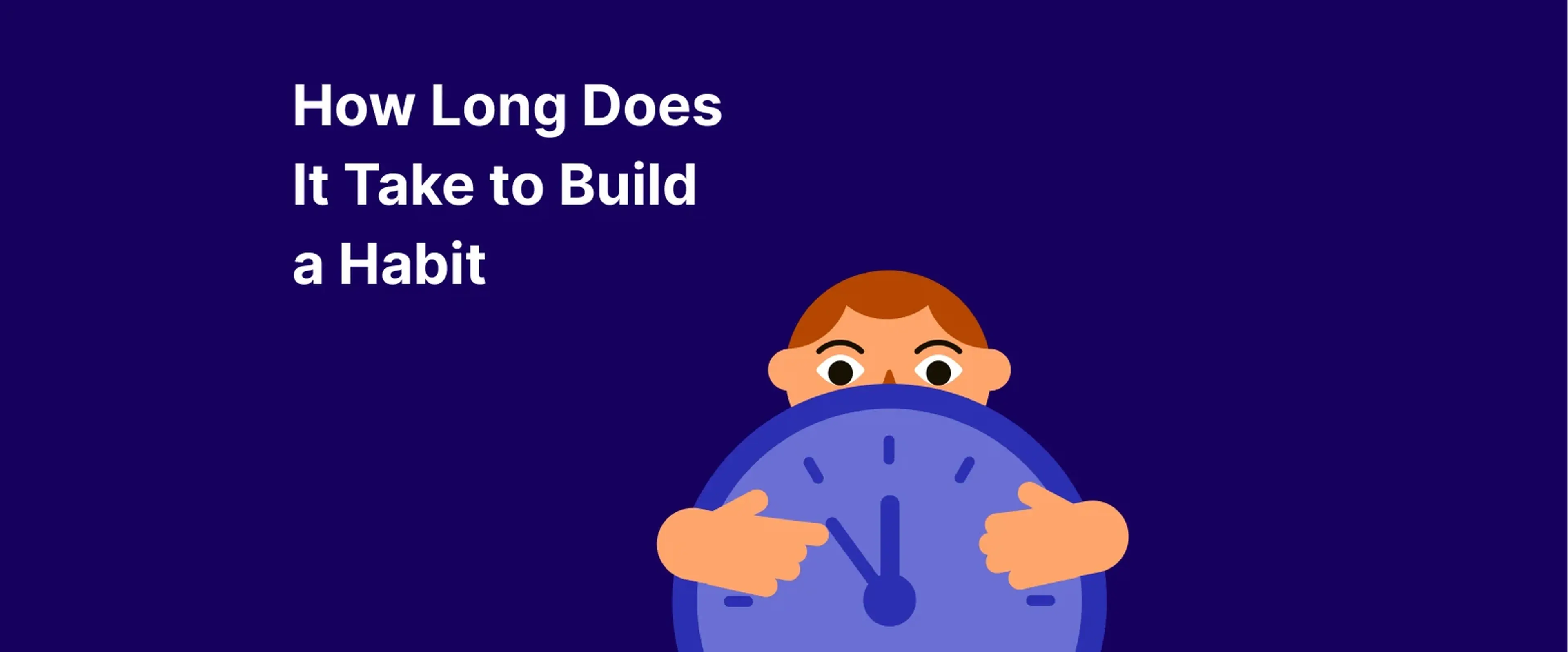Person holding blue clock on purple background illustrating how long it takes to build a new habit