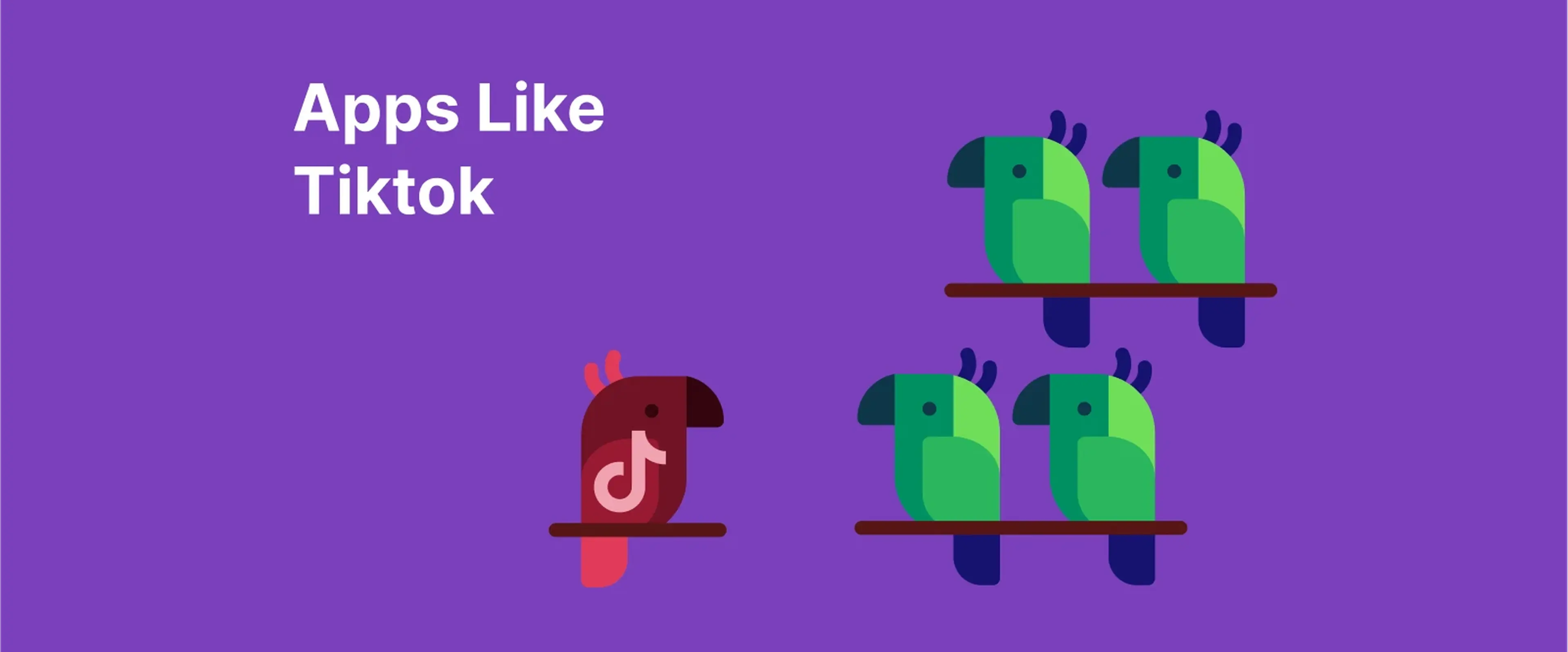 Parrots on a perch with a small TikTok horse icon, introducing apps like TikTok and fun TikTok alternatives