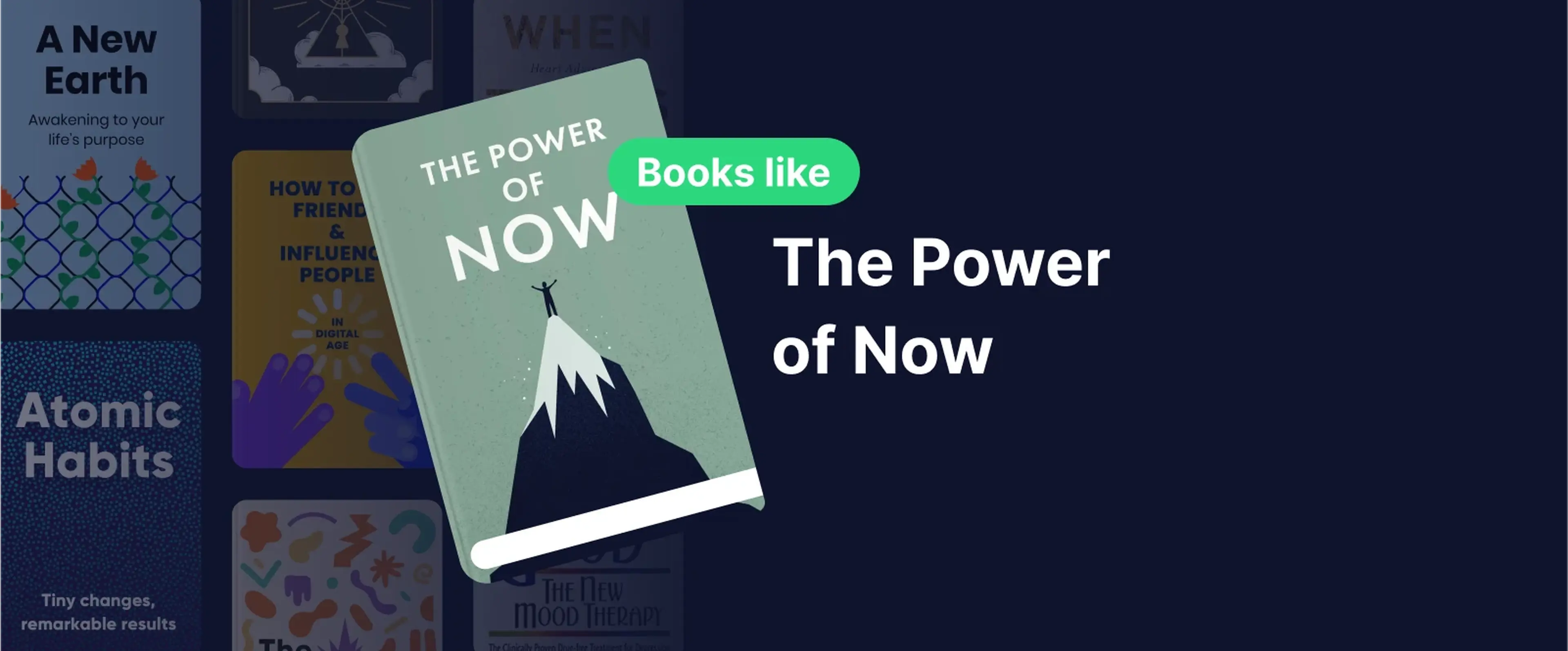 Book cover of The Power of Now by Eckhart Tolle with a mountain illustration, symbolizing mindfulness and presence