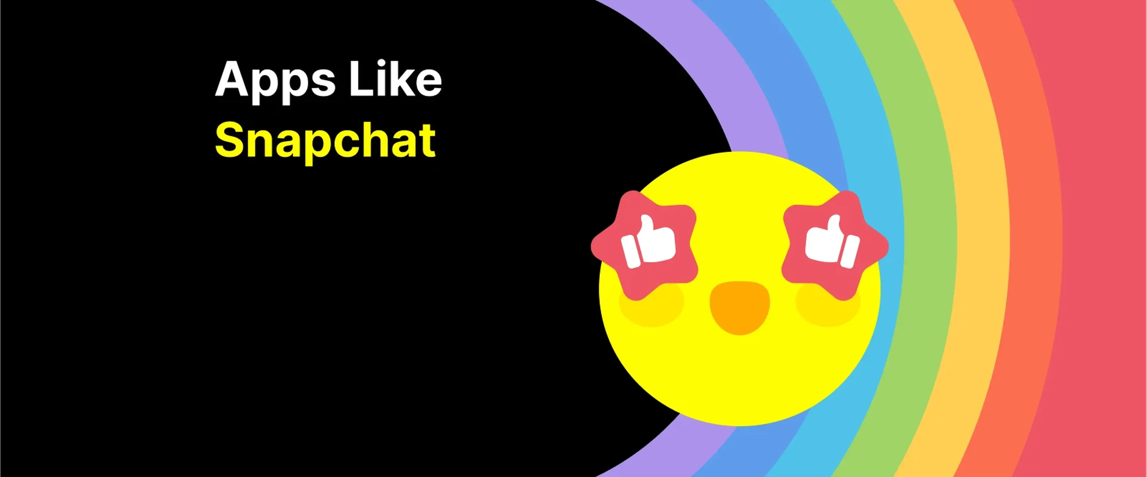 Yellow widely smiling emoji with star-shaped eyes and surrounded by rainbow and sparkles, looking at the apps like snapchat