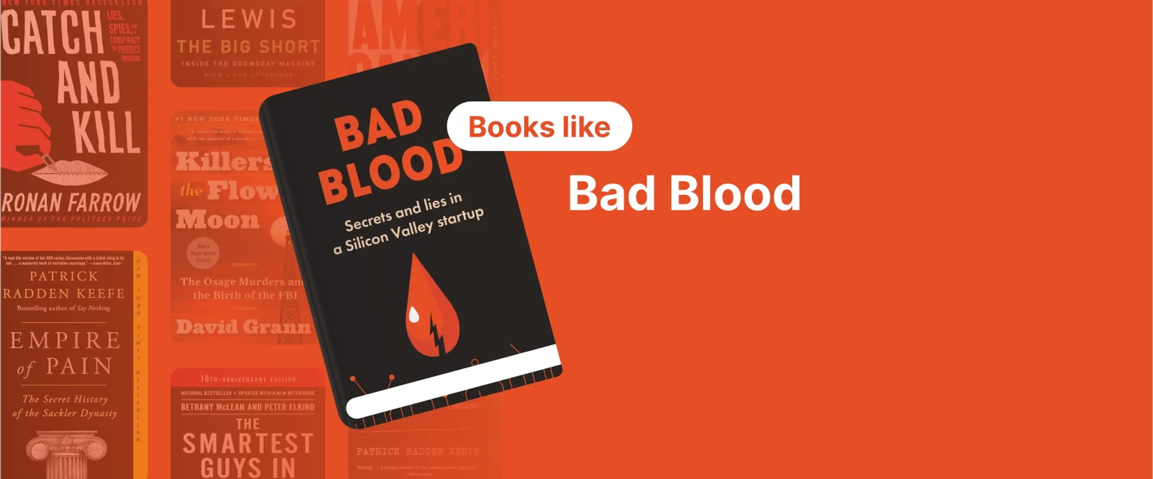 Book cover of Bad Blood by John Carreyrou with a red background and a black book title