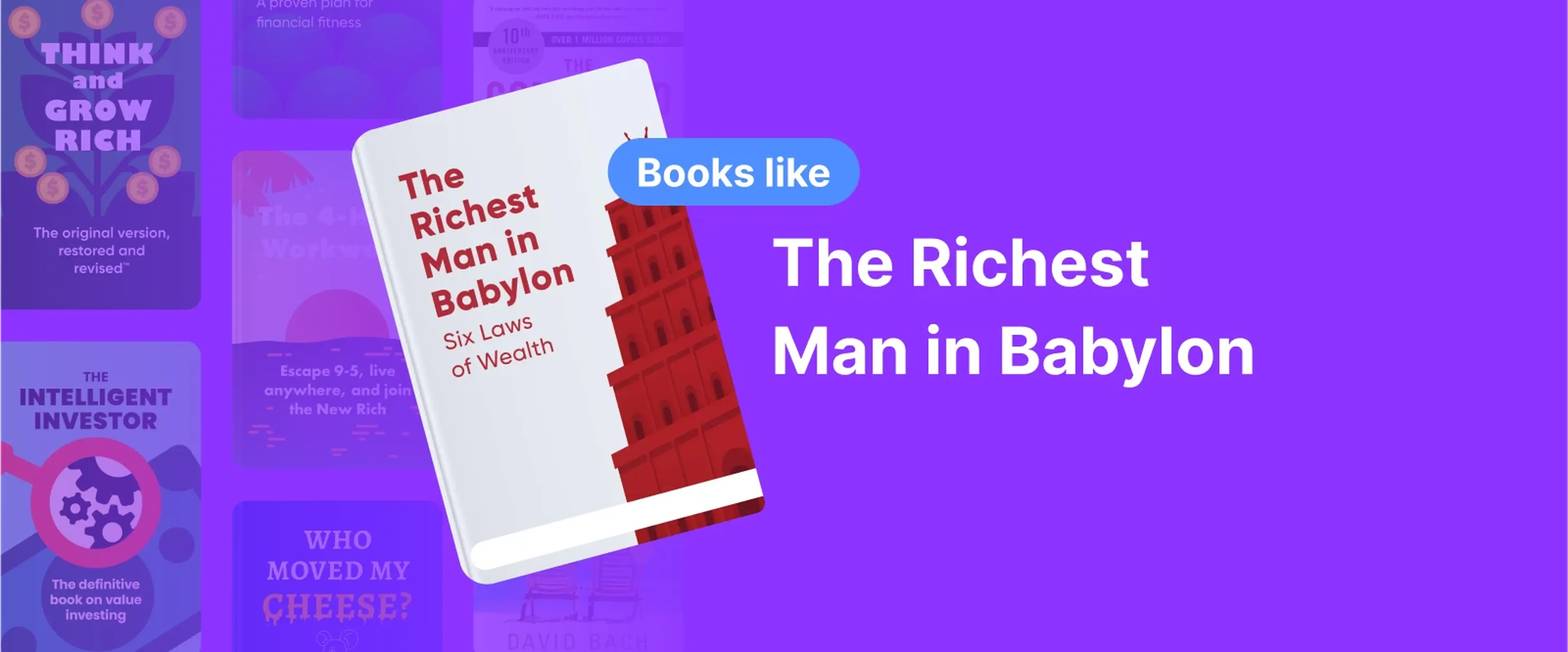Book cover of The Richest Man in Babylon with a red tower illustration, symbolizing classic wealth-building lessons