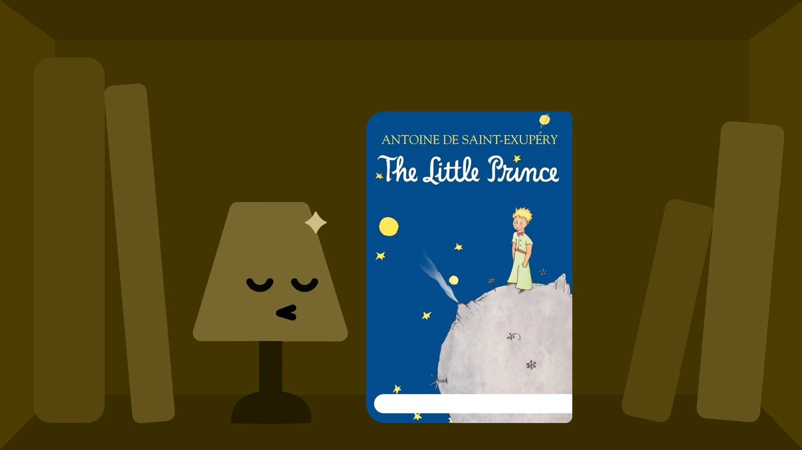 The Little Prince by Antoine de Saint-Exupéry short book cover with illustrated lamp on olive green background