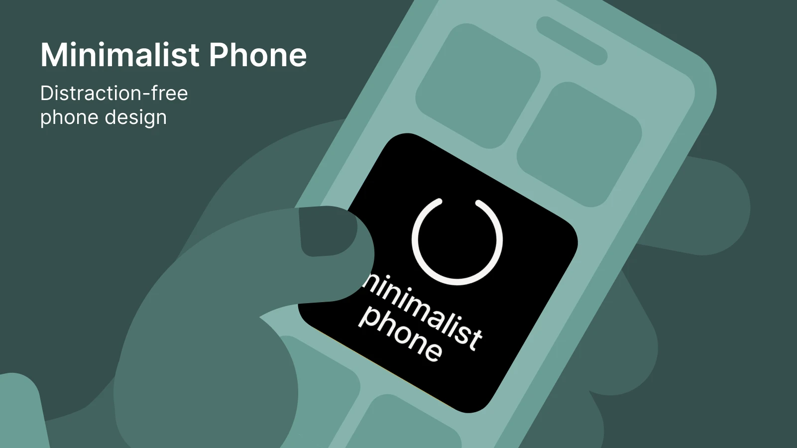 Minimalist phone app icon on tilted smartphone against teal background, supporting digital wellbeing and mental health