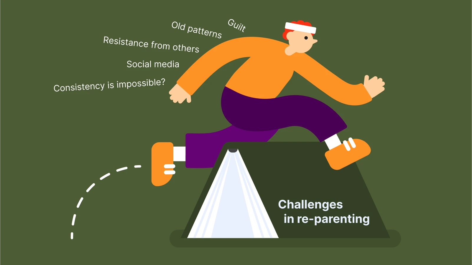 I’m learning to be the mom I needed - A person in athletic gear jumping over an open book