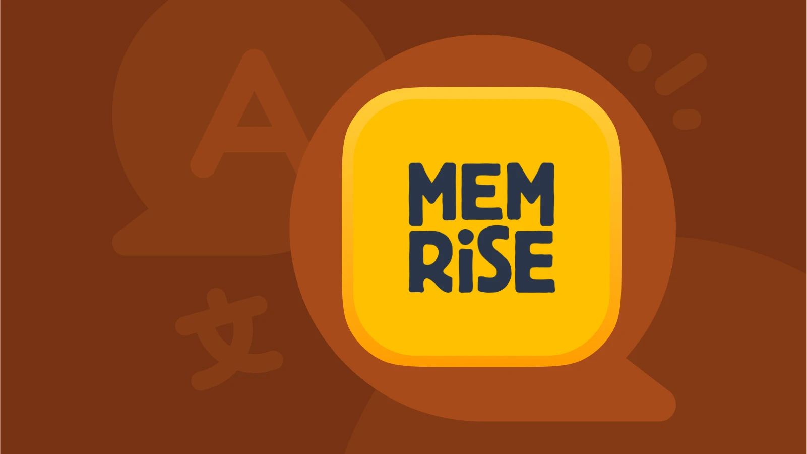 memrise one of the best language learning apps, set against a orange background with the icon of speach bubble and translation
