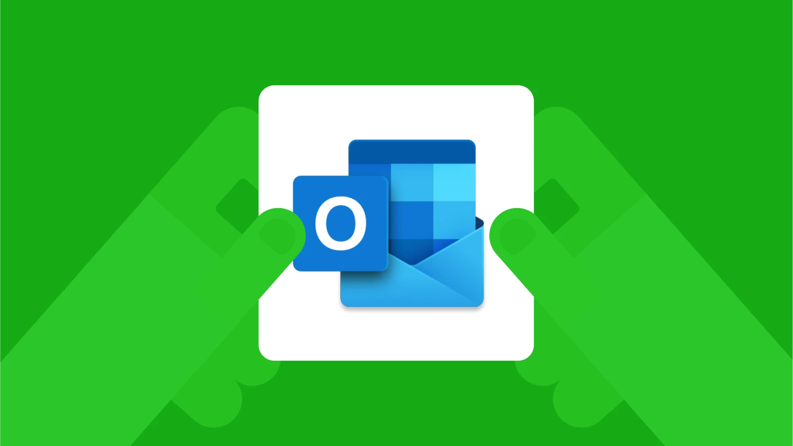 outlook productivity app with green hands holding it