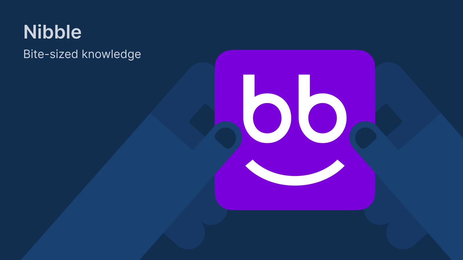 Nibble learning app icon in purple with white logo on dark blue geometric background