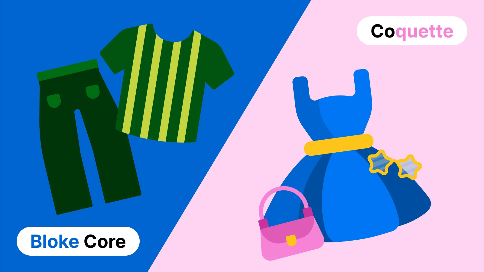 Cartoon dress and handbag next to striped shirt and pants with cartoon dog and cat heads above - tik tok