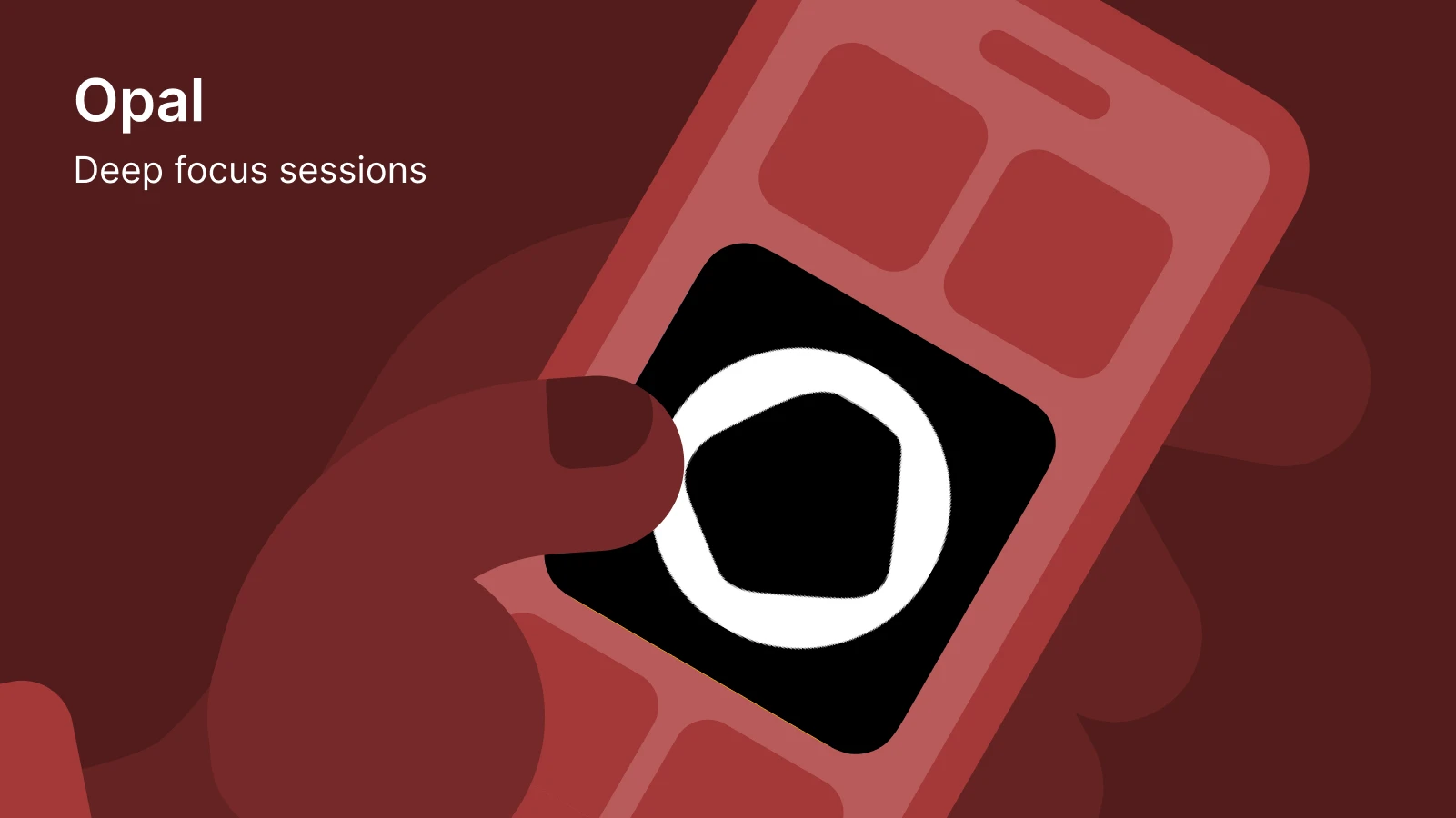 Smartphone showing black app icon with white circular design on red background for managing screen time habits