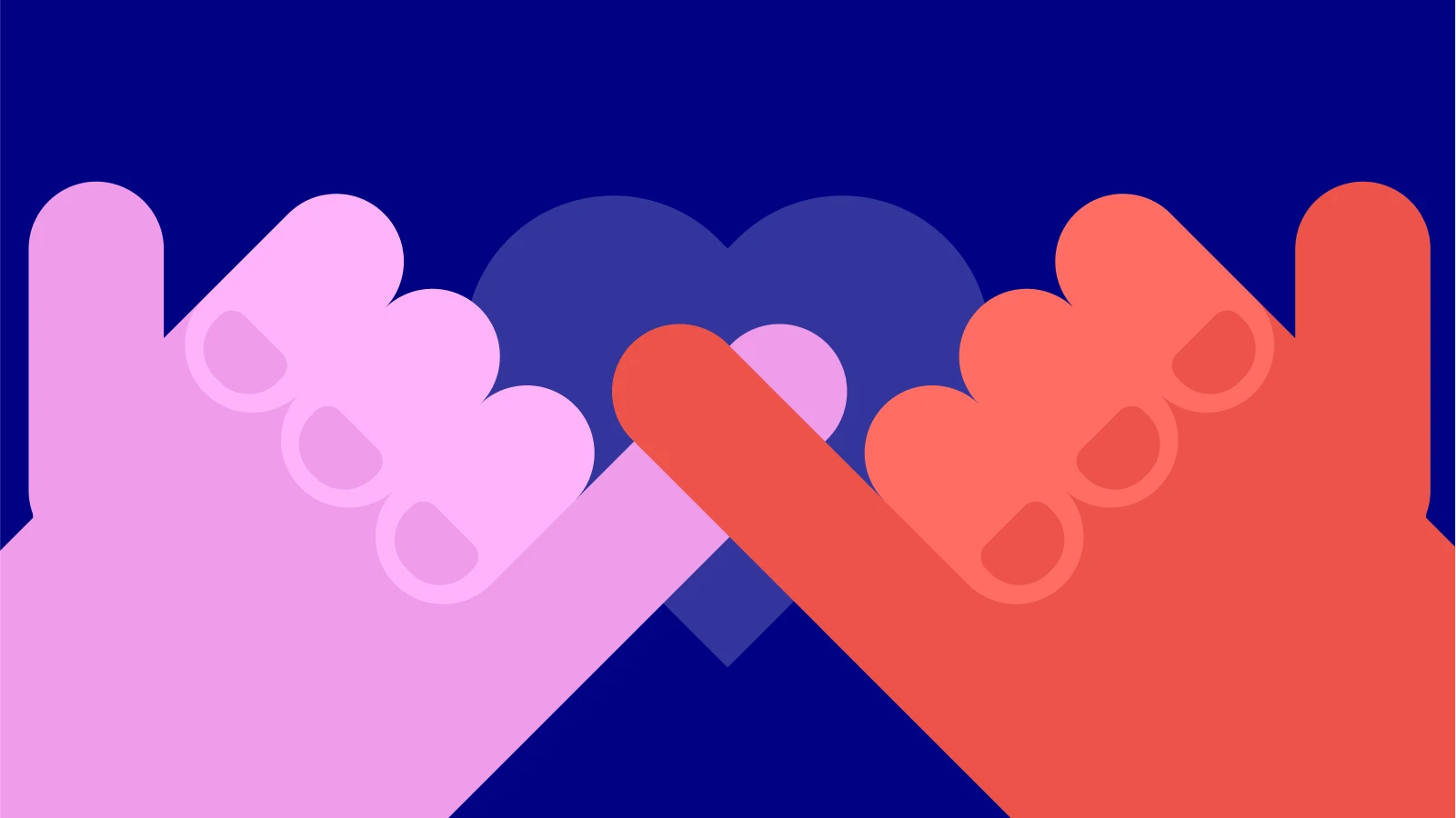 Two hands making a pinky promise with a heart shape in the background - breakup