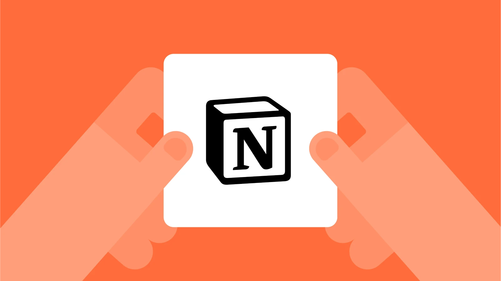 Notion app logo with hands holding it, symbolizing productivity apps
