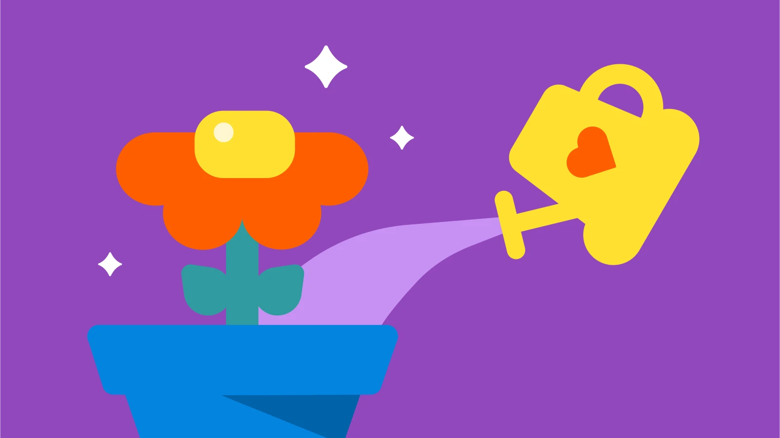 social media - Watering can pouring water onto a cartoon flower in a pot