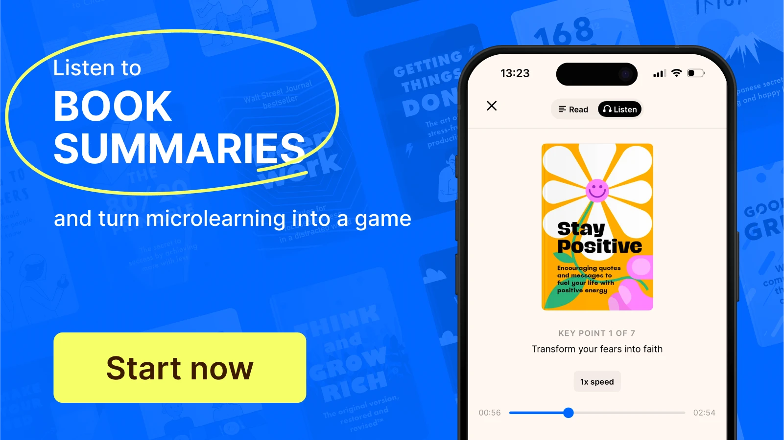 Iphone mockup with ai superpowers book summary on the screen and book covers at the background