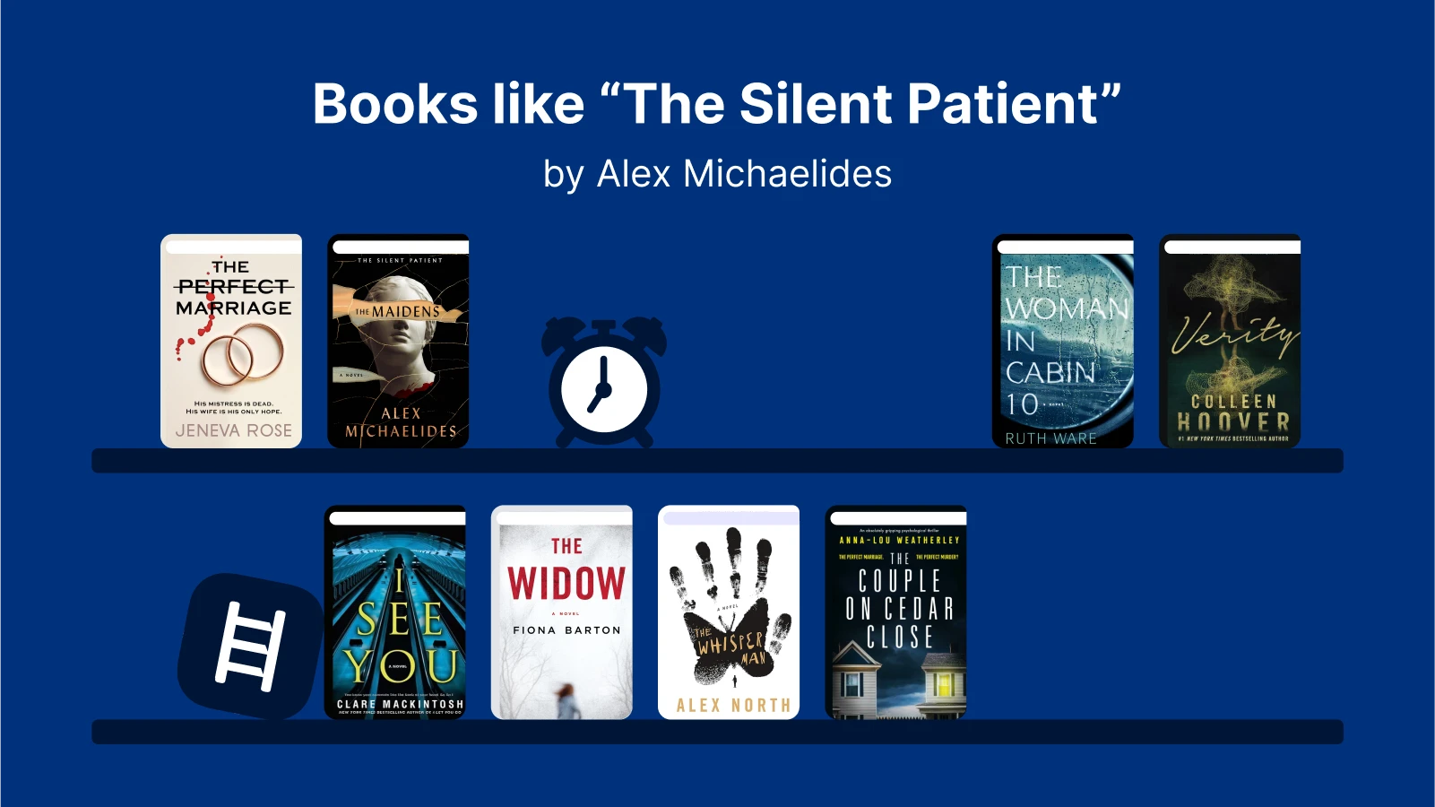 Books like The Silent Patient on a shelf, including The Perfect Marriage, The Maidens, Verity, and more thrillers