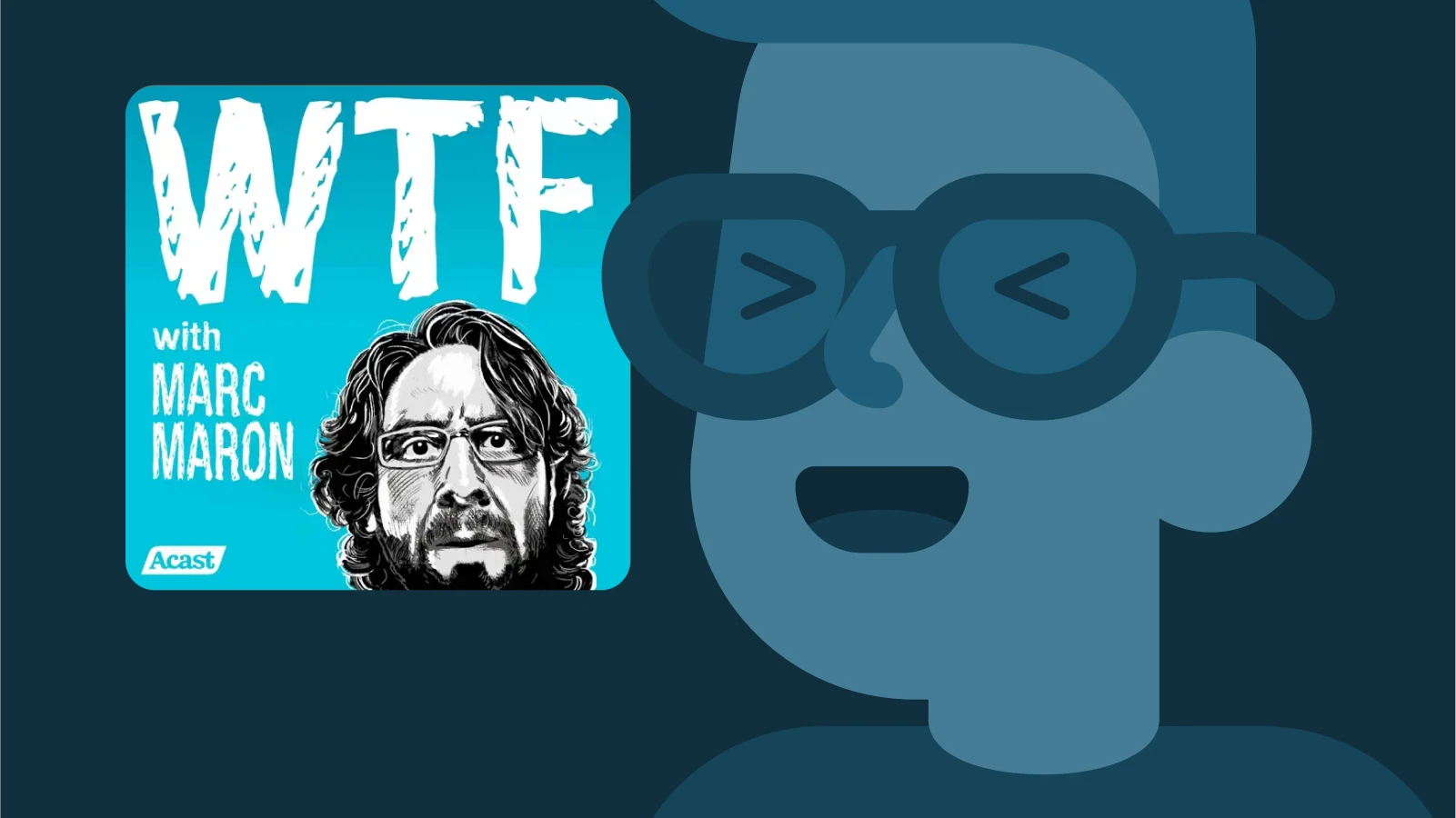 WTF with Marc Maron podcast cover featuring black-and-white portrait, a classic comedy podcast