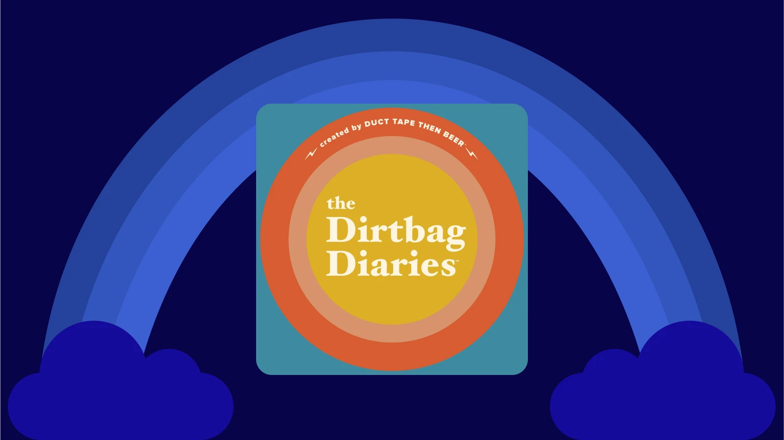 Cover of “The Dirtbag Diaries” featuring Gary Vaynerchuk on a navy background with rainbow details, part of top motivational podcasts