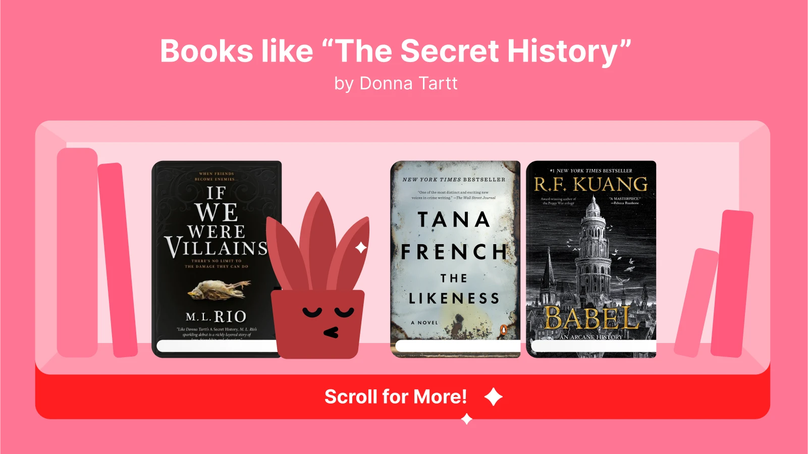Books like The Secret History, featuring If We Were Villains, The Likeness, and Babel, focused on dark academic and thriller genres