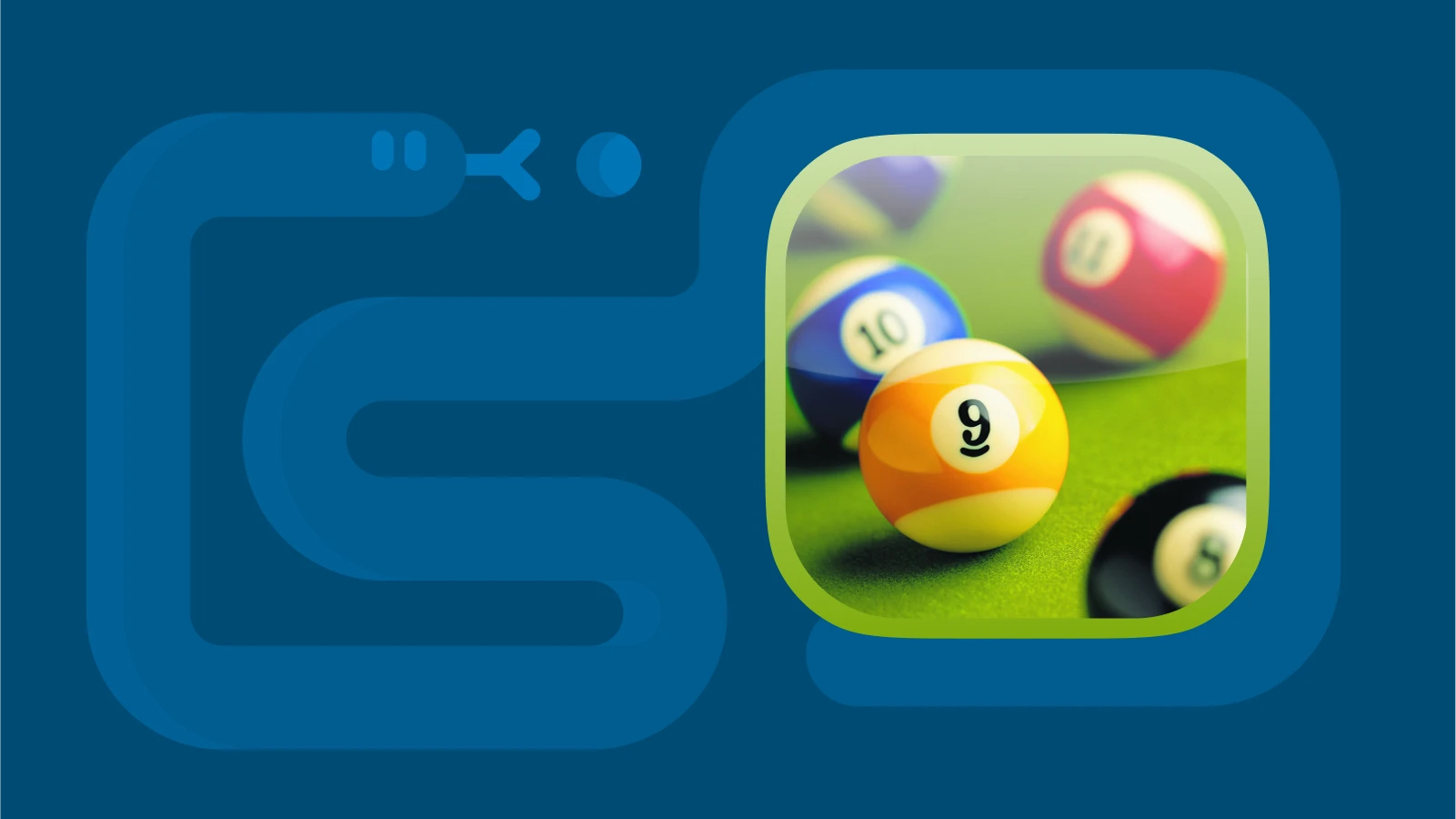 Pool Billiards Pro app logo with snake game background, featured among best game apps