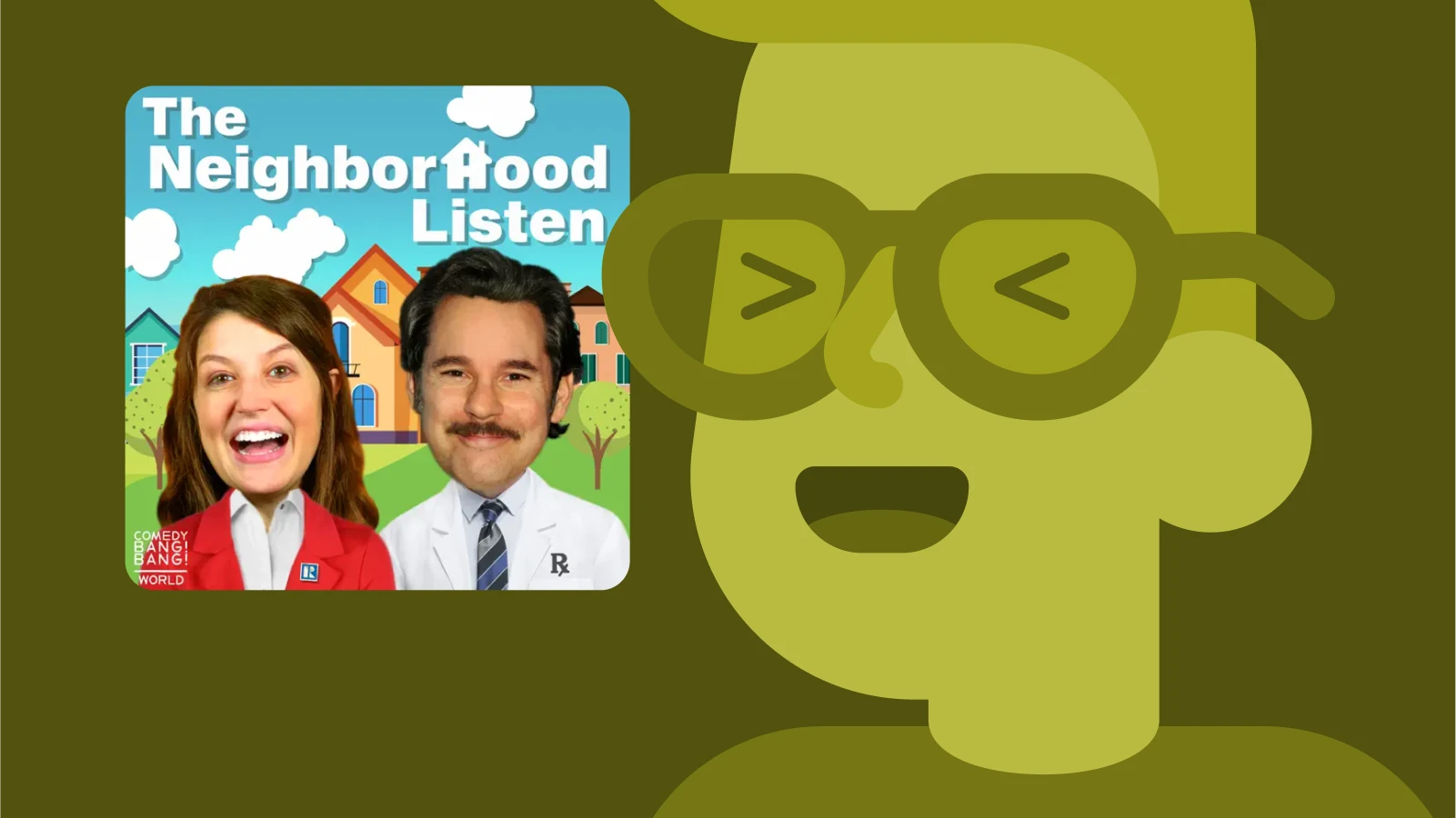 The Neighborhood Listen podcast cover with Paul F Tompkins and Nicole Parker, a fun comedy podcast