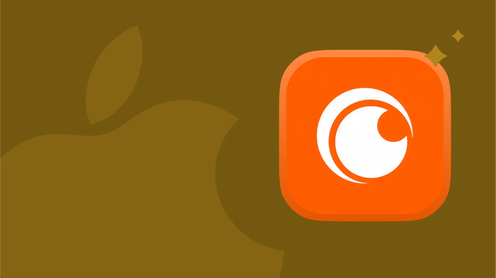 Crunchyroll app for iphone 14 and pro icon with iphone logo at the background and stars in the corner