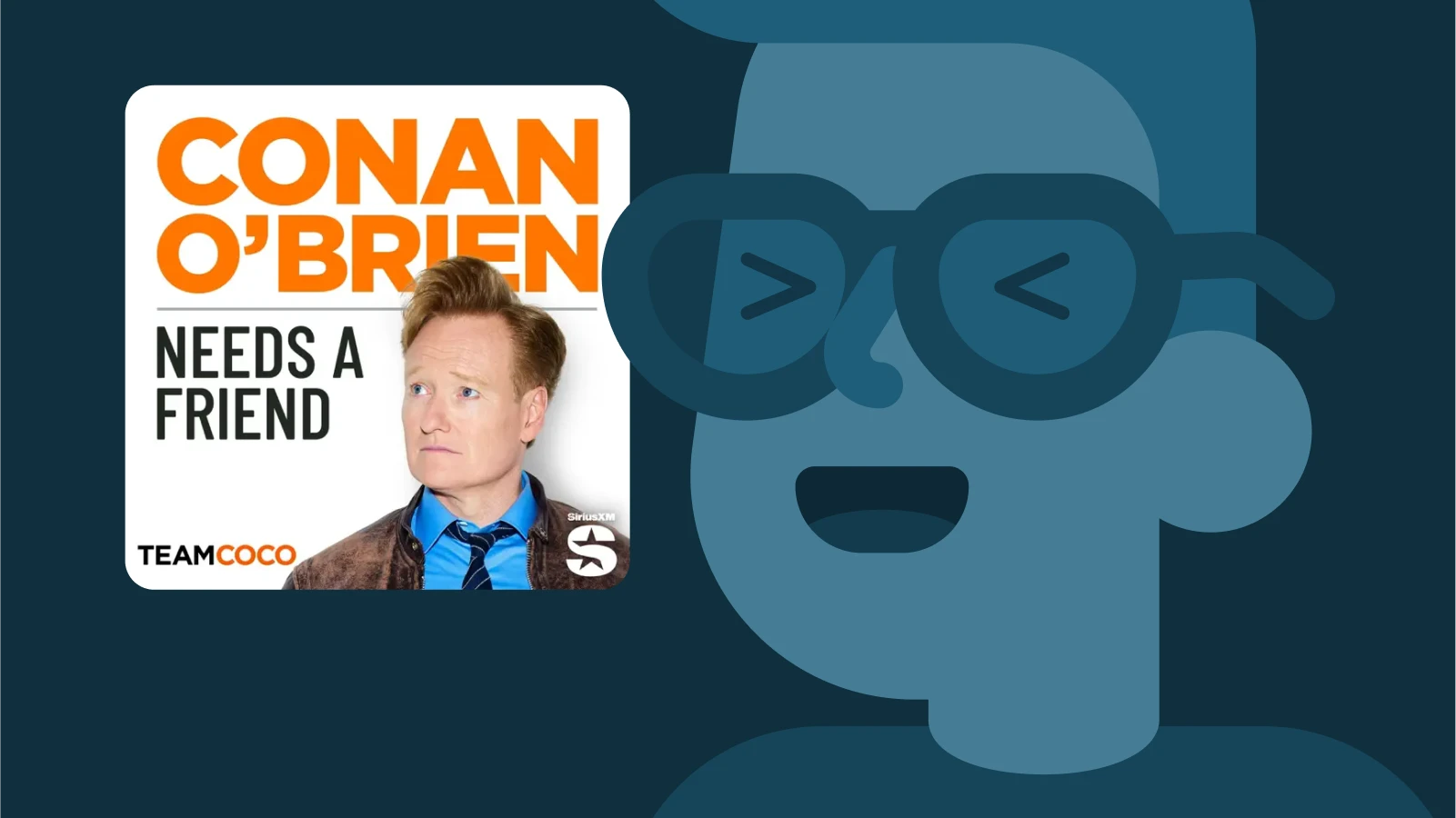 Conan O’Brien podcast cover with his portrait, one of the best comedy podcasts hosted by a late-night icon