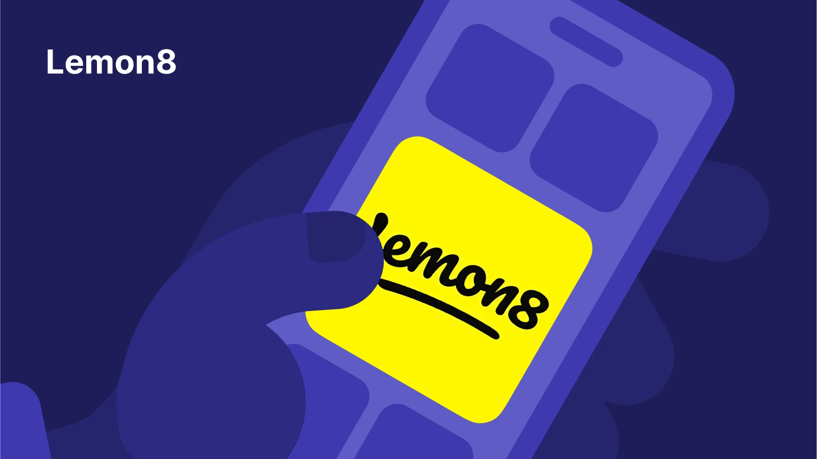 Lemon8 logo displayed on a yellow background inside a phone, highlighting social media apps like TikTok