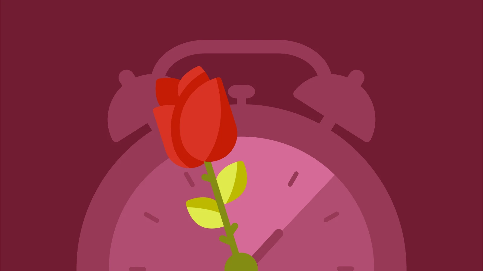 social media - A red rose growing from the center of a classic alarm clock