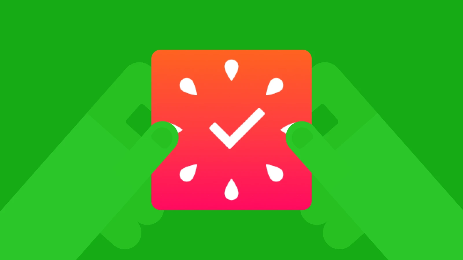 Focus to-do productivity app on brihgt background with green hands holding it