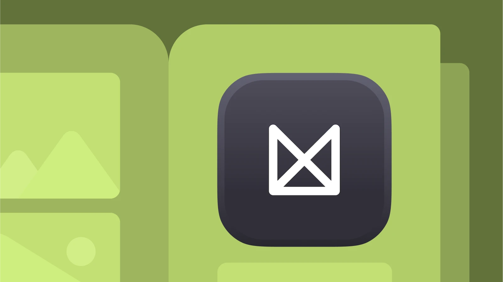 App icon with minimalist white geometric crown logo on a black square over a green background, included among apps like Pinterest and best Pinterest alternatives