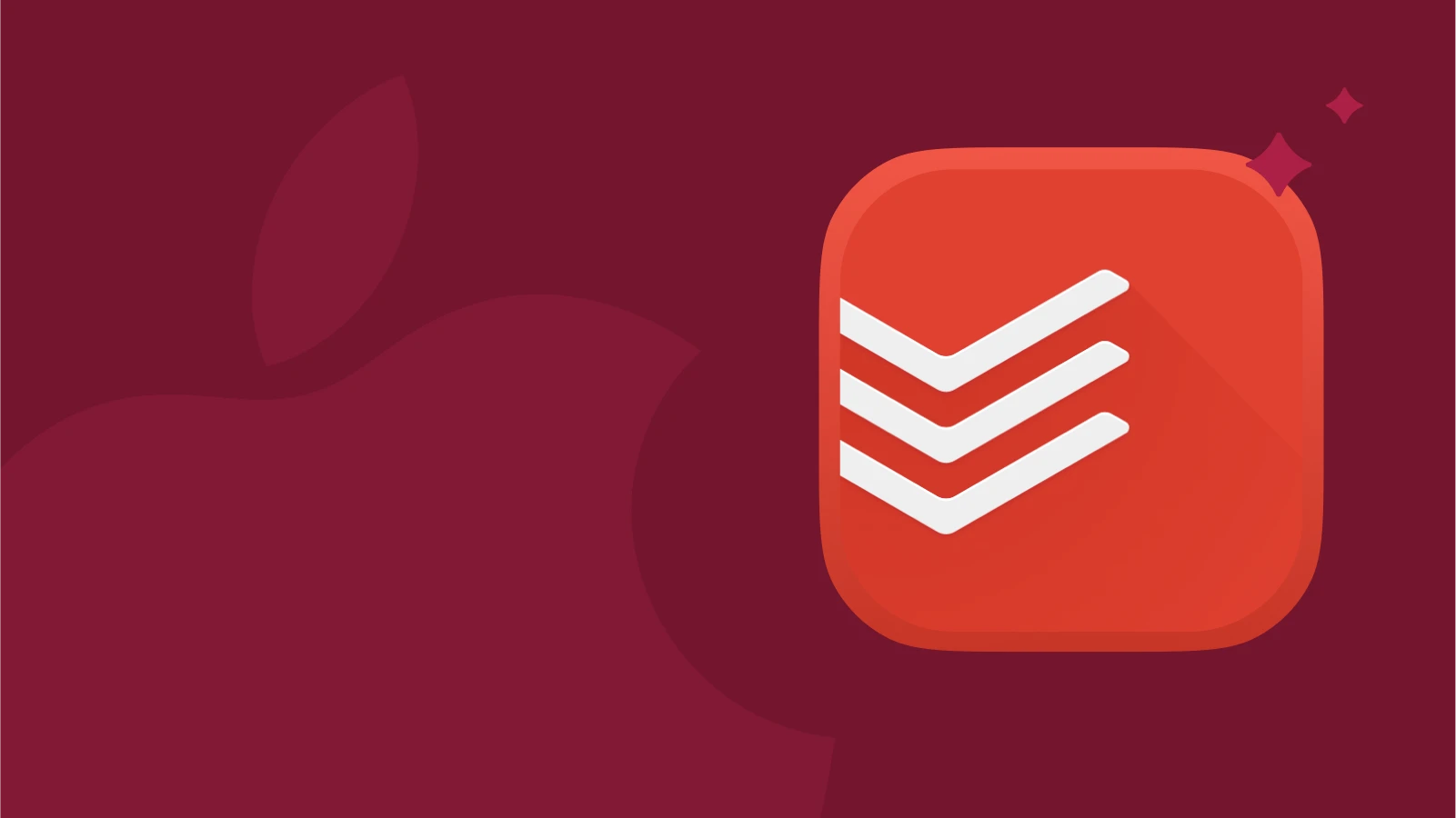 Todoist app for iphone 14 with iphone logo at the background and stars in the corner