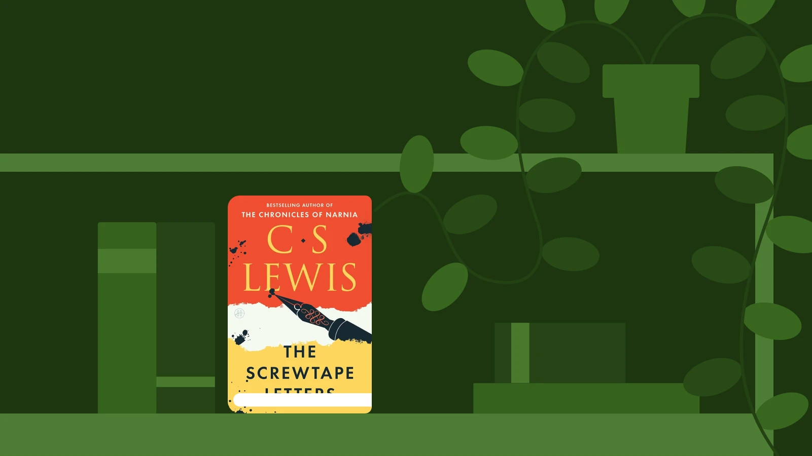 The Screwtape Letters by CS Lewis classic audiobook cover on dark green background with leaf motif pattern