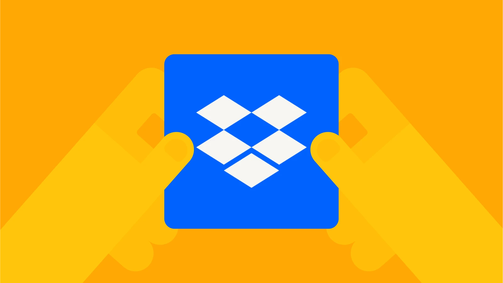 Dropbox logo on a yellow background, representing cloud storage solutions for productivity