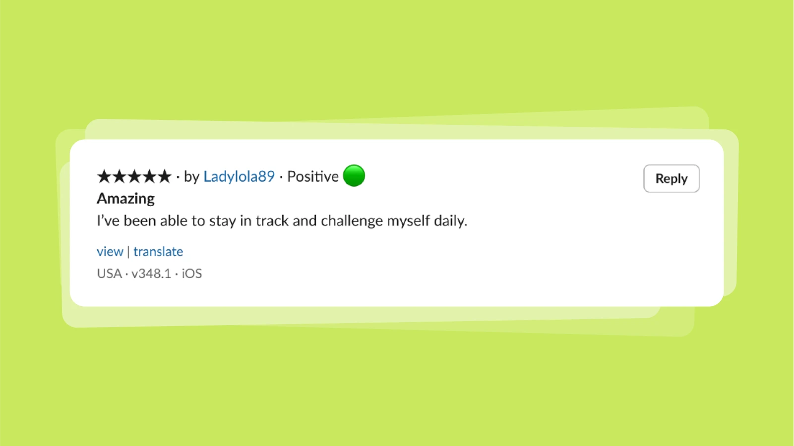 Positive Headway app review with a five-star rating and feedback about staying on track with goals