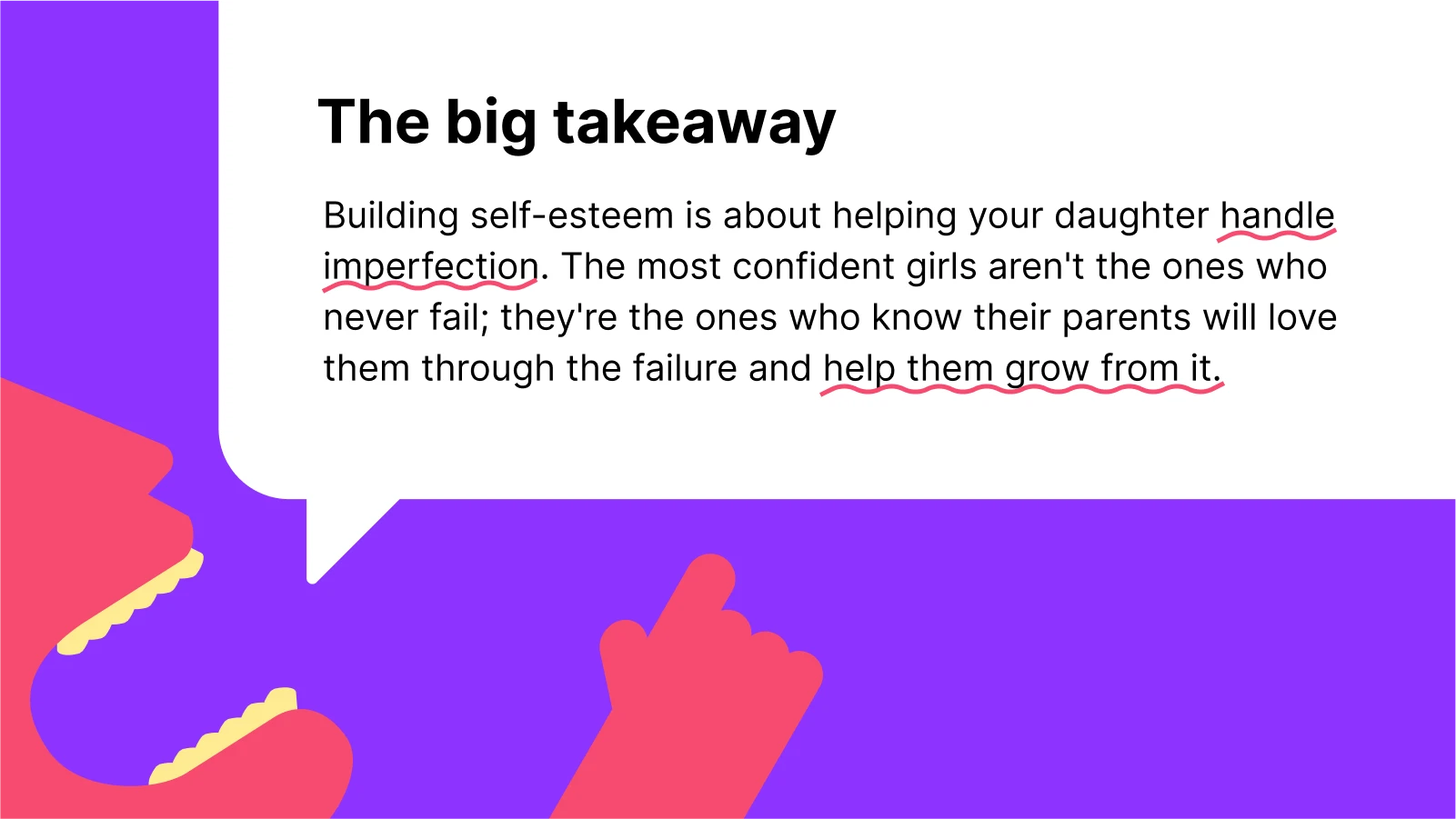 Hand pointing to speech bubble about self-esteem, wannabes, and lessons from parenting books